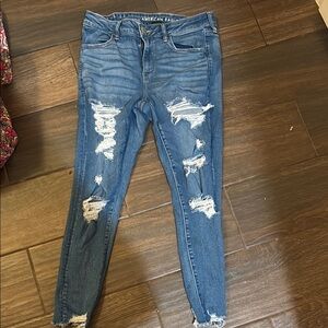 American Eagle Outfitters Blue Skinny Distressed Jeans